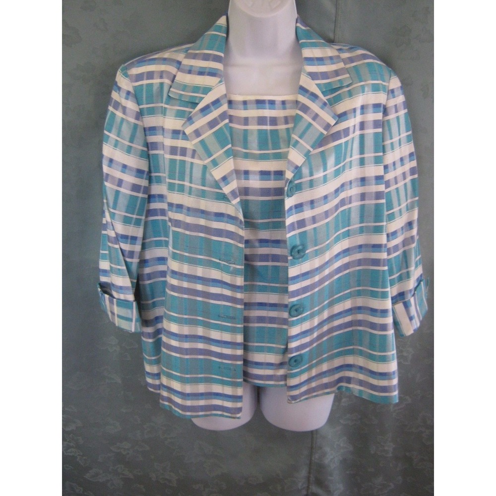 VTG First Option Twin Set Blazer & Sleeveless Top Size Medium Plaid USA Made